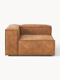 Hoekmodule Lennon van gerecycled leer, Bekleding: gerecycled leer (70% leer, Frame: massief hout, multiplex, Poten: kunststof Dit product is , Leer bruin, B 119 x D 119 cm, hoekdeel links