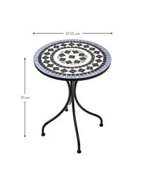 Garten-Bistrotisch Palazzo mit Mosaik, Ø 55 cm, Tischplatte: Keramik-Mosaiksteine, Beine: Metall, pulverbeschichtet, Schwarz, Blau, Weiß, Ø 55 x H 71 cm