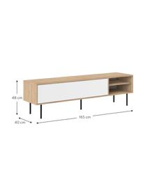 Mueble de TV Ampère, estilo escandinavo, Estructura: aglomerado recubierto de , Patas: metal recubierto, Roble, blanco, negro, An 165 x Al 40 cm