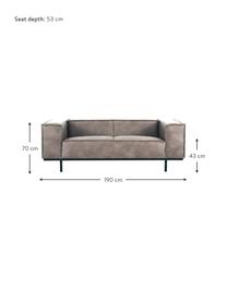 Leder-Sofa Abigail (2-Sitzer) in Braungrau mit Metall-Füssen, Bezug: Lederfaserstoff (70% Lede, Beine: Metall, lackiert, Leder Braungrau, B 190 x T 95 cm