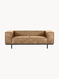 Leder-Sofa Abigail (2-Sitzer) in Braungrau mit Metall-Füßen, Bezug: Lederfaserstoff (70% Lede, Beine: Metall, lackiert, Leder Hellbraun, B 190 x T 95 cm