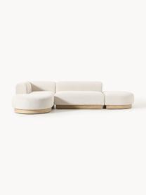 Modulares Ecksofa Natalie aus Teddy-Bouclé, Bezug: Teddy-Bouclé (100 % Polye, Gestell: mitteldichte Holzfaserpla, Sockel: Massives Buchenholz, lack, Teddy-Bouclé Off White, helles Buchenholz, B 337 x T 197 cm, Eckteil links