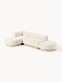 Modulares Ecksofa Natalie aus Teddy-Bouclé, Bezug: Teddy-Bouclé (100 % Polye, Gestell: mitteldichte Holzfaserpla, Sockel: Massives Buchenholz, lack, Teddy-Bouclé Off White, helles Buchenholz, B 337 x T 197 cm, Eckteil links