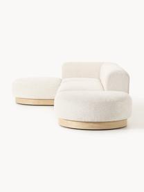 Modulares Ecksofa Natalie aus Teddy-Bouclé, Bezug: Teddy-Bouclé (100 % Polye, Gestell: mitteldichte Holzfaserpla, Sockel: Massives Buchenholz, lack, Teddy-Bouclé Off White, helles Buchenholz, B 337 x T 197 cm, Eckteil links