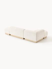 Modulares Ecksofa Natalie aus Teddy-Bouclé, Bezug: Teddy-Bouclé (100 % Polye, Gestell: mitteldichte Holzfaserpla, Sockel: Massives Buchenholz, lack, Teddy-Bouclé Off White, helles Buchenholz, B 337 x T 197 cm, Eckteil links