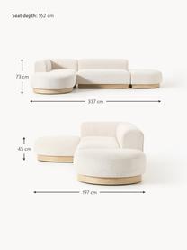 Modulares Ecksofa Natalie aus Teddy-Bouclé, Bezug: Teddy-Bouclé (100 % Polye, Gestell: mitteldichte Holzfaserpla, Sockel: Massives Buchenholz, lack, Teddy-Bouclé Off White, helles Buchenholz, B 337 x T 197 cm, Eckteil links