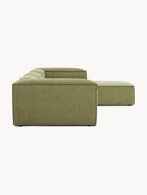 Modulares Sofa Lennon (4-Sitzer) aus Cord mit Hocker, Bezug: Cord (92 % Polyester, 8 %, Gestell: Massives Kiefernholz, Spe, Cord Olivgrün, B 327 x T 207 cm