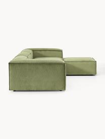 Canapé modulable 4 places en velours côtelé avec pouf Lennon, Velours côtelé vert olive, larg. 327 x prof. 207 cm