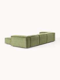 Modulares Sofa Lennon (4-Sitzer) aus Cord mit Hocker, Bezug: Cord (92 % Polyester, 8 %, Gestell: Massives Kiefernholz, Spe, Cord Olivgrün, B 327 x T 207 cm