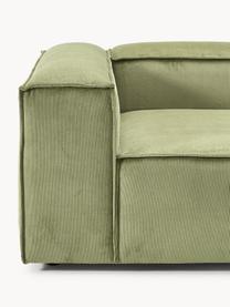 Canapé modulable 4 places en velours côtelé avec pouf Lennon, Velours côtelé vert olive, larg. 327 x prof. 207 cm