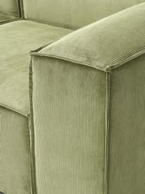 Modulares Sofa Lennon (4-Sitzer) aus Cord mit Hocker, Bezug: Cord (92 % Polyester, 8 %, Gestell: Massives Kiefernholz, Spe, Füße: Kunststoff Dieses Produkt, Cord Olivgrün, B 329 x T 207 cm