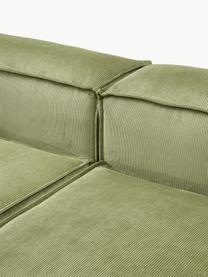 Modulares Sofa Lennon (4-Sitzer) aus Cord mit Hocker, Bezug: Cord (92 % Polyester, 8 %, Gestell: Massives Kiefernholz, Spe, Füße: Kunststoff Dieses Produkt, Cord Olivgrün, B 327 x T 207 cm
