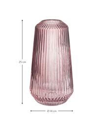 Vaso alto in vetro rigato Lily, Vetro, Rosa trasparente, Ø 14 x Alt. 25 cm