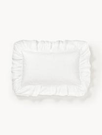 Federa in cotone percalle lavato con volant Louane, Bianco, Larg. 50 x Lung. 80 cm