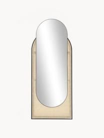 Espejo de pared ovalado con tejido vienés Esma, Parte trasera: tablero de fibras de dens, Espejo: cristal, Negro, beige, An 66 x Al 162 cm