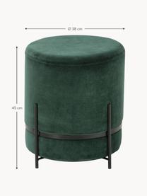 Pouf en velours Haven, Velours vert foncé, pieds noirs, ∅ 38 x haut. 45 cm