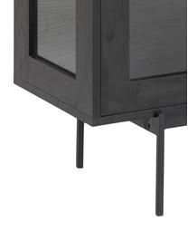 Credenza nera con ante in vetro Angus, Struttura: pannello di fibra a media, Ripiani: vetro, Piedini: metallo rivestito, Nero, trasparente, Larg. 140 x Alt. 82 cm