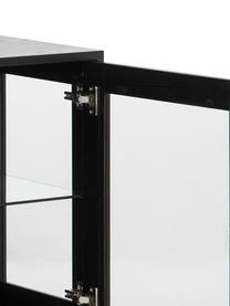 Schwarzes Sideboard Angus mit Glastüren, Korpus: Mitteldichte Holzfaserpla, Einlegeböden: Glas, Füße: Metall, beschichtet, Schwarz, Transparent, B 140 x H 82 cm