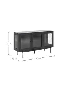 Schwarzes Sideboard Angus mit Glastüren, Korpus: Mitteldichte Holzfaserpla, Einlegeböden: Glas, Füße: Metall, beschichtet, Schwarz, Transparent, B 140 x H 82 cm