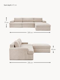 Modulares Sofa Russell (4-Sitzer) mit Hocker, mit abnehmbaren Bezügen, Bezug: 100% Baumwolle Der strapa, Gestell: Massives Kiefernholz, Spe, Webstoff Beige, B 309 x T 206 cm