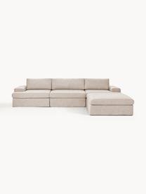 Modulares Sofa Russell (4-Sitzer) mit Hocker (links/rechts), Bezug: 100% Baumwolle Der strapa, Gestell: Massives Kiefernholz, Spe, Füße: Kunststoff Dieses Produkt, Webstoff Beige, B 309 x T 206 cm