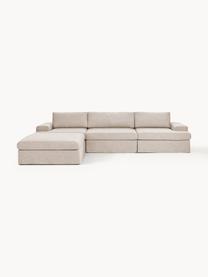 Modulares Sofa Russell (4-Sitzer) mit Hocker (links/rechts), Bezug: 100% Baumwolle Der strapa, Gestell: Massives Kiefernholz, Spe, Füße: Kunststoff Dieses Produkt, Webstoff Beige, B 309 x T 206 cm