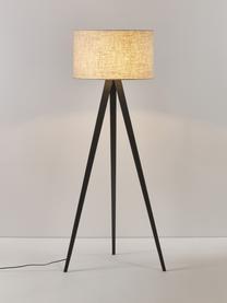 Skandi-Tripod Stehlampe Jake aus Massivholz, Lampenschirm: Leinen, Beige, Schwarz, H 150 cm