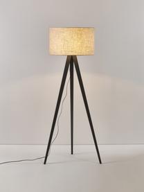 Lámpara de pie trípode de madera maciza Jake, Pantalla: lino, Cable: plástico, Beige, negro, Al 150 cm
