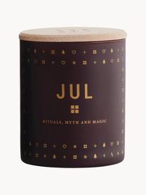 Vela perfumada Jul (pan de jengibre, miel y clavos), Recipiente: vidrio, Borgoña, dorado, madera clara, Ø 4 x Al 6 cm