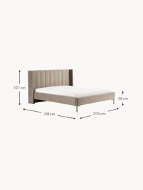 Gestoffeerd fluwelen bed Dusk, Bekleding: polyester fluweel Met 30., Frame: massief grenenhout en pla, Poten: gepoedercoat metaal Dit p, Fluweel taupe, B 180 x L 200 cm