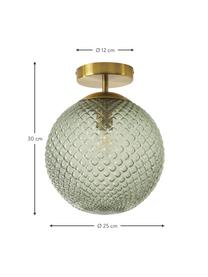Kleine Deckenleuchte Lorna aus Glas, Lampenschirm: Glas, Baldachin: Metall, galvanisiert, Goldfarben, Grün, Ø 25 x H 30 cm