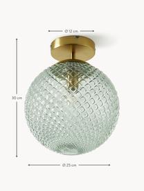 Kleine Deckenleuchte Lorna aus Glas, Lampenschirm: Glas, Baldachin: Metall, galvanisiert, Goldfarben, Grün, Ø 25 x H 30 cm