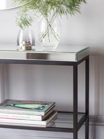 Sidetable Pippard met glazen plateaus, Frame: gelakt metaal, Tafelblad: spiegelglas, Zwart, transparant, B 120 x D 36 cm