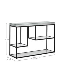 Consola Pippard, con tablero de vidrio, Estructura: metal pintado, Estante: espejo de cristal, Negro, transparente, An 120 x Al 82 cm