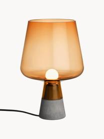 Lámpara de mesa pequeña soplada artesanalmente Leimu, Pantalla: vidrio tintado, Estructura: hormigón, Cable: plástico, Marrón transparente, Ø 20 x Al 30 cm