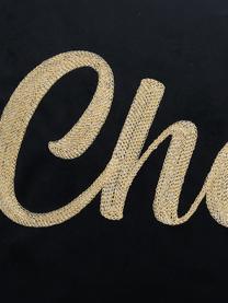 Besticktes Samt-Kissen Cheers, mit Inlett, Bezug: Polyester, Schwarz, Goldfarben, 40 x 60 cm