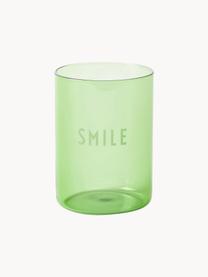 Designer Wasserglas Favourite SMILE mit Schriftzug, Borosilikatglas, Hellgrün (Smile), Ø 8 x H 11 cm, 350 ml