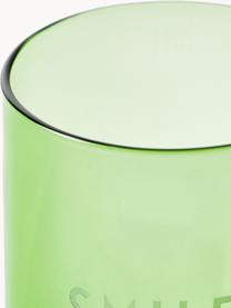 Designová sklenice s nápisem SMILE, Borosilikátové sklo, Zelená (Smile), Ø 8 x V 11 cm, 350 ml