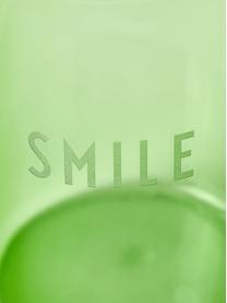 Bicchiere di design con scritta Favorite SMILE, Vetro borosilicato, Verde (Smile), Ø 8 x Alt. 11 cm, 350 ml