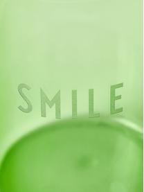 Designer Wasserglas Favourite SMILE mit Schriftzug, Borosilikatglas, Hellgrün (Smile), Ø 8 x H 11 cm, 350 ml