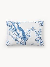 Taie d'oreiller en percale de coton avec dessin floral Annabelle, Blanc, bleu, larg. 50 x long. 70 cm