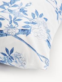 Taie d'oreiller en percale de coton avec dessin floral Annabelle, Blanc, bleu, larg. 50 x long. 70 cm