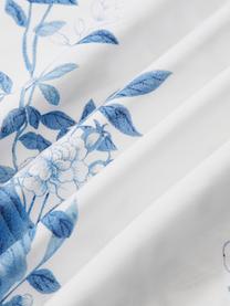 Taie d'oreiller en percale de coton avec dessin floral Annabelle, Blanc, bleu, larg. 50 x long. 70 cm