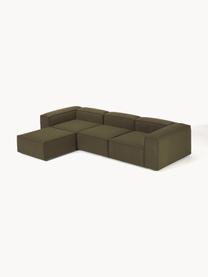 Modulares Sofa Lennon (4-Sitzer) aus Bouclé mit Hocker, Bezug: Bouclé (100 % Polyester) , Gestell: Massives Kiefernholz, Spe, Füße: Kunststoff Dieses Produkt, Bouclé Olivgrün, B 327 x T 207 cm