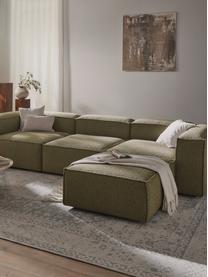 Modulares Sofa Lennon (4-Sitzer) aus Bouclé mit Hocker, Bezug: Bouclé (100 % Polyester) , Gestell: Massives Kiefernholz, Spe, Füße: Kunststoff Dieses Produkt, Bouclé Olivgrün, B 327 x T 207 cm