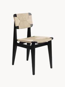 Houten stoel C-Chair van eikenhout met gevlochten zitvlak, Frame: gelakt eikenhout, Eikenhout zwart gelakt, lichtbeige, B 41 x D 53 cm