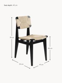 Holzstuhl C-Chair aus Eichenholz mit geflochtener Sitzfläche, Gestell: Eichenholz, lackiert, Eichenholz schwarz lackiert, Hellbeige, B 41 x T 53 cm