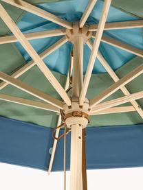 Sombrilla redonda Classic, tamaños diferentes, Estructura: madera de fresno, lacada, Tonos azules, verde, madera clara, Ø 210 x Al 251 cm