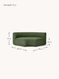 Modulo angolare curvo in bouclé Sofia, Rivestimento: bouclé (100 % poliestere), Struttura: legno di abete rosso, cer, Piedini: plastica, Bouclé verde scuro, Larg. 138 x Prof. 138 cm
