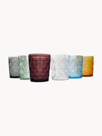 Vasos de colores con relive Marrakech, 6 uds., Vidrio, Multicolor transparente, Ø 8 x Al 10 cm, 240 ml